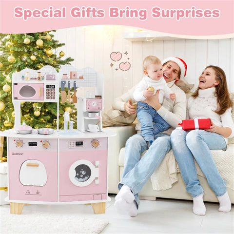 Kids Pretend Play Wooden Kitchen and Coffee Maker Playset