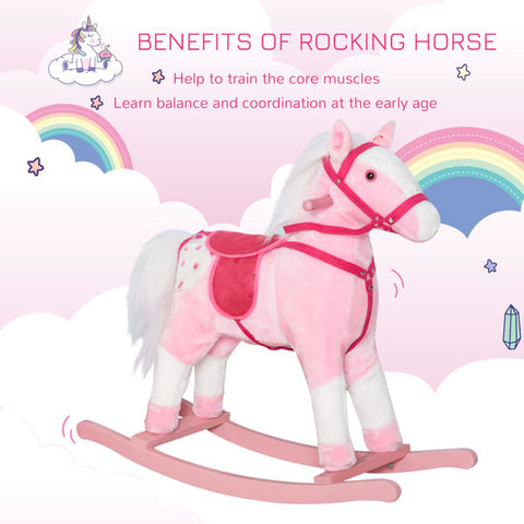 Plush Ride-On Rocking Horse with Realistic Sound Effects
