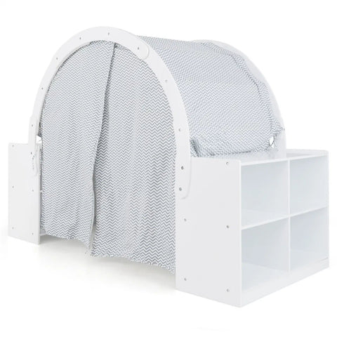 Indoor Kids Wooden Playhouse with Storage Cubbies