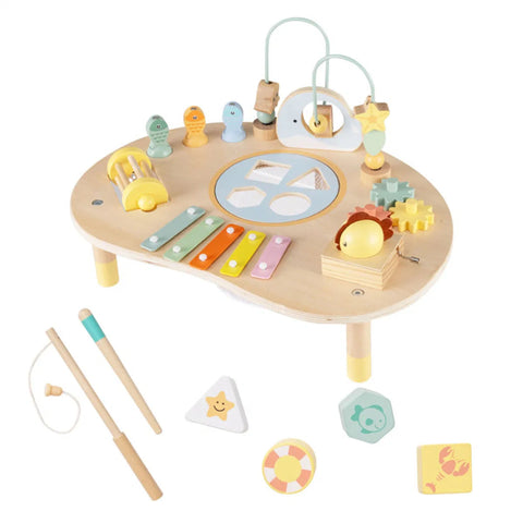 7-in-1 Wooden Baby Activity Table with Music & Shape Sorting