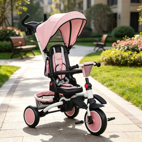 6-in-1 Convertible Kids Stroller Tricycle with Adjustable Push Handle