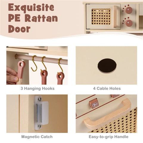 Kids Wooden Play Kitchen With Pretend Ice Maker