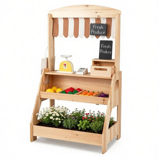2-in-1 Kids Mud Kitchen & Farmers Market Stand