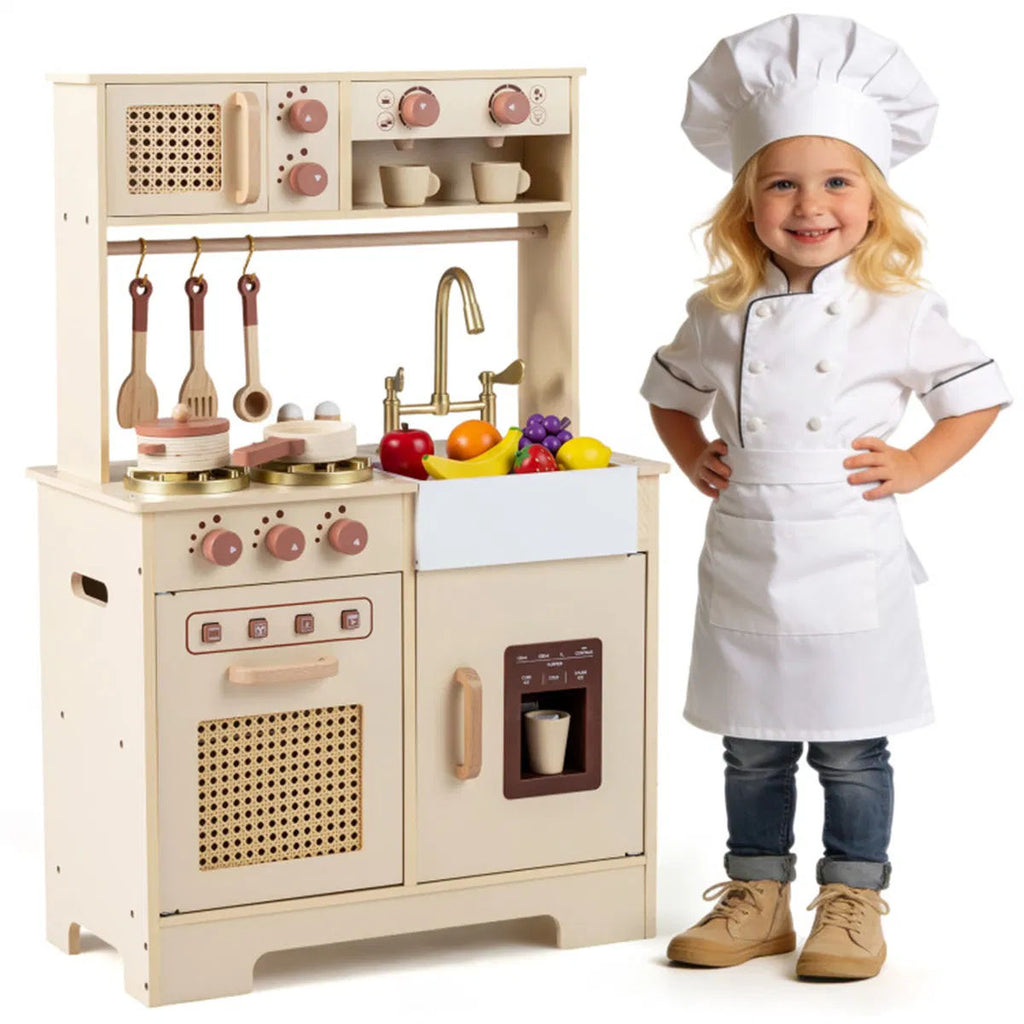 Kids Wooden Play Kitchen With Pretend Ice Maker