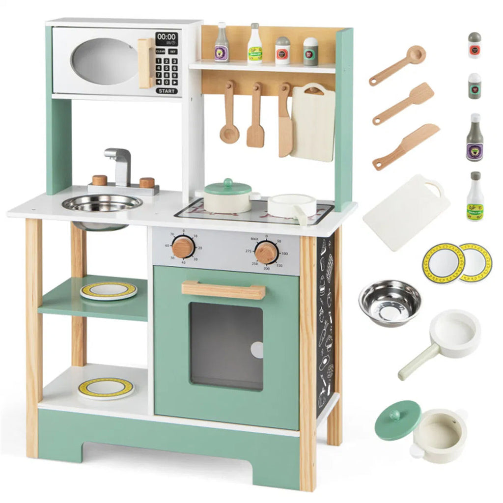Kids Wooden Play Kitchen With 13 Accessories