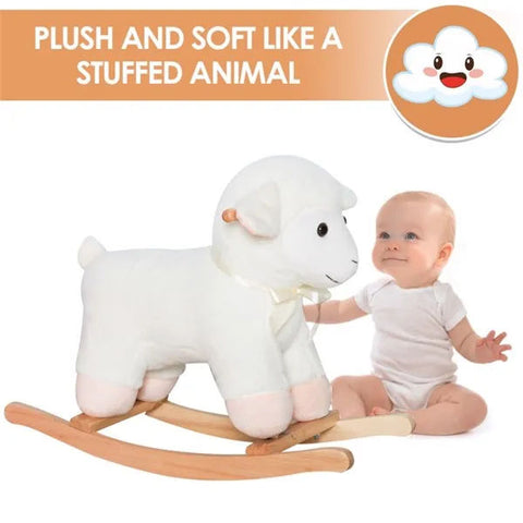 Plush Rocking Horse Toy with Wooden Base