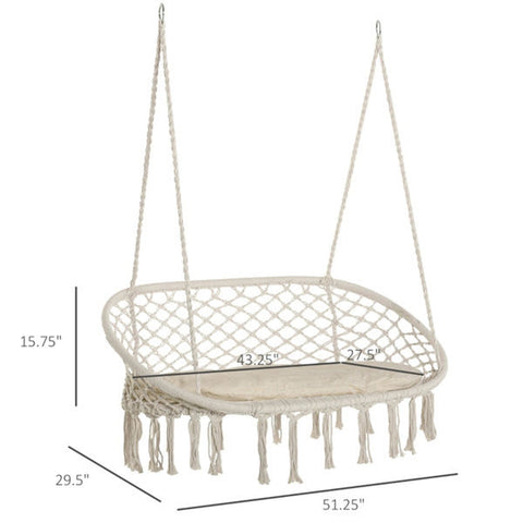 Two-Seater Hanging Macrame Hammock Chair with Cushion