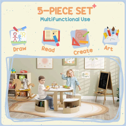 5-Piece Kids Table and Chairs Set with Under-Seat Storage