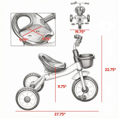 3-Wheel Toddler Tricycle for Kids 2-5 Years Old