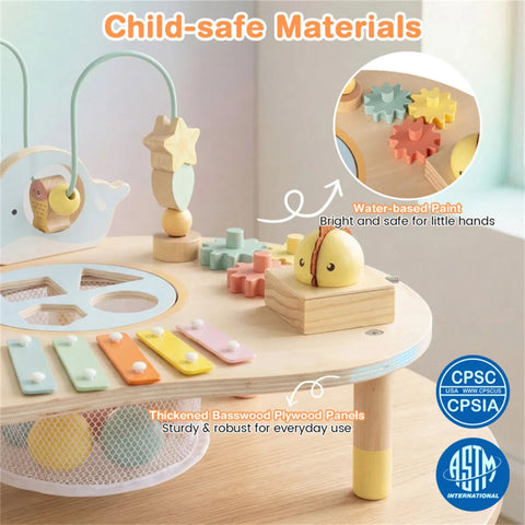 7-in-1 Wooden Baby Activity Table with Music & Shape Sorting