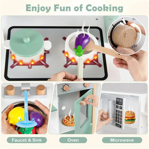Kids Wooden Play Kitchen With 13 Accessories