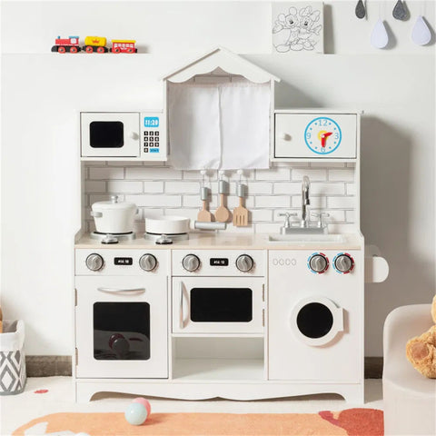Kids Wooden Play Kitchen with Washing Machine