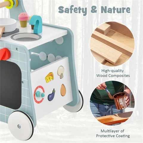 6-in-1 Wooden Baby Walker with Play Kitchen