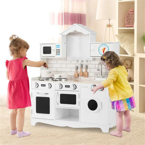 Kids Wooden Play Kitchen with Washing Machine