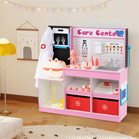 Pink Wooden Doctor Office Playset for Toddlers