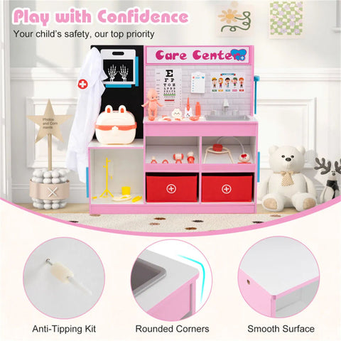 Pink Wooden Doctor Office Playset for Toddlers