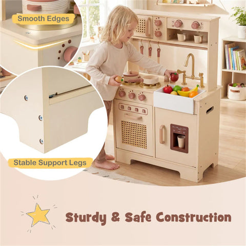 Kids Wooden Play Kitchen With Pretend Ice Maker