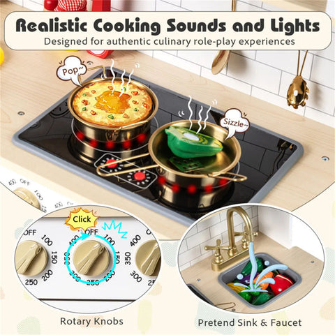 Kids Wooden Play Kitchen With Pretend Ice Maker