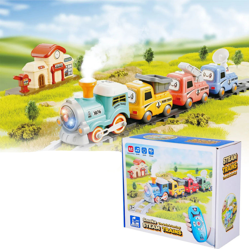 Kids Remote Control Electric Train Set with Lights and Smoke