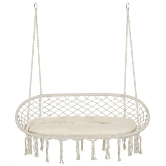 Two-Seater Hanging Macrame Hammock Chair with Cushion