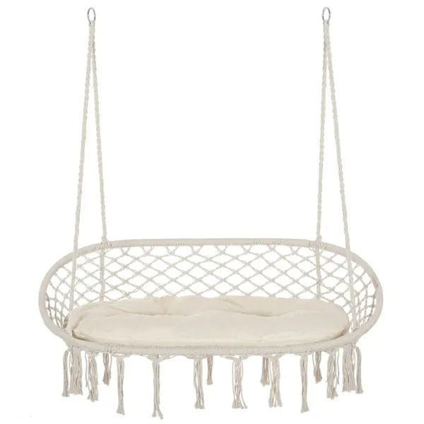 Two-Seater Hanging Macrame Hammock Chair with Cushion