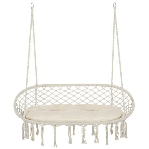 Two-Seater Hanging Macrame Hammock Chair with Cushion