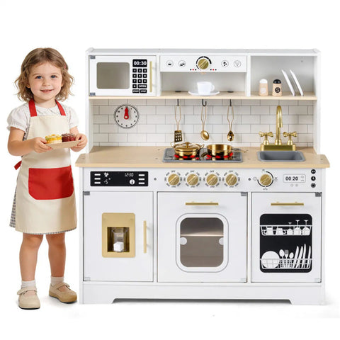 Kids Wooden Play Kitchen With Pretend Ice Maker