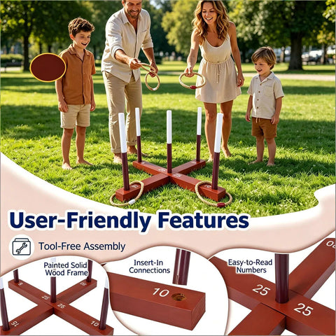 Solid Wood Ring Toss Yard Game Set