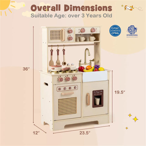 Kids Wooden Play Kitchen With Pretend Ice Maker