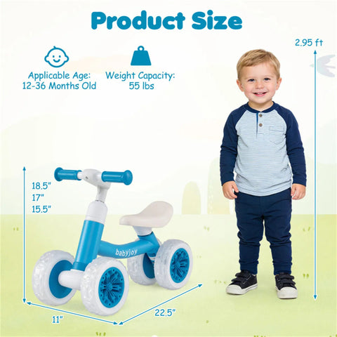 4-Wheel Kids Balance Bike with Light-Up Wheels