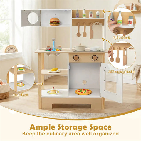 Kids Wooden Play Kitchen Set with 13 Accessories