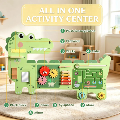 Wall-Mounted Dinosaur Sensory Busy Board for Toddlers