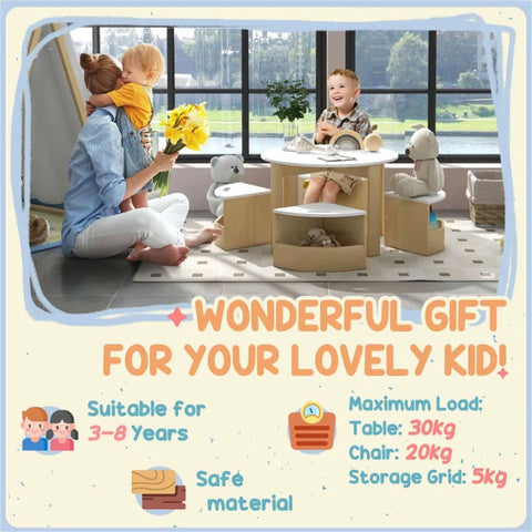 5-Piece Kids Table and Chairs Set with Under-Seat Storage