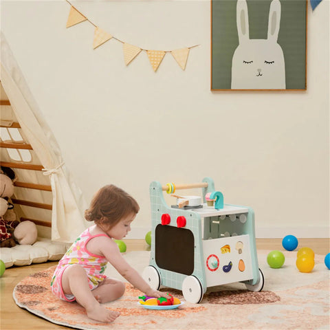 6-in-1 Wooden Baby Walker with Play Kitchen