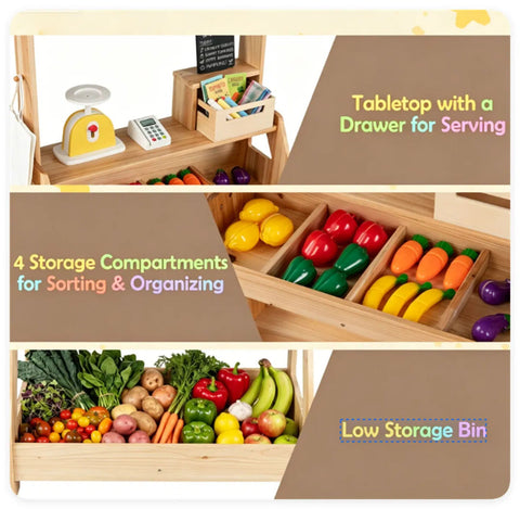2-in-1 Kids Mud Kitchen & Farmers Market Stand