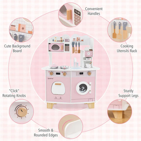 Kids Pretend Play Wooden Kitchen and Coffee Maker Playset