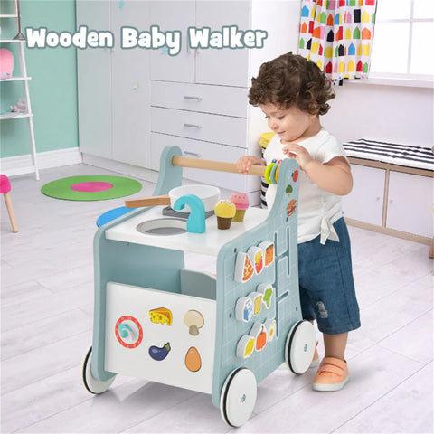6-in-1 Wooden Baby Walker with Play Kitchen