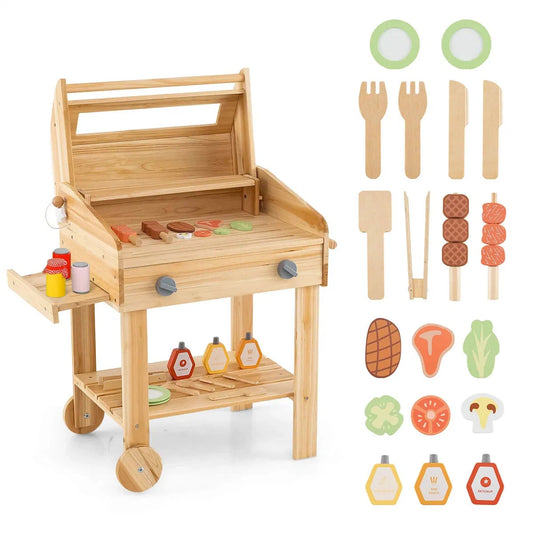 25-Piece Wooden Barbecue Grill Playset with Play Food