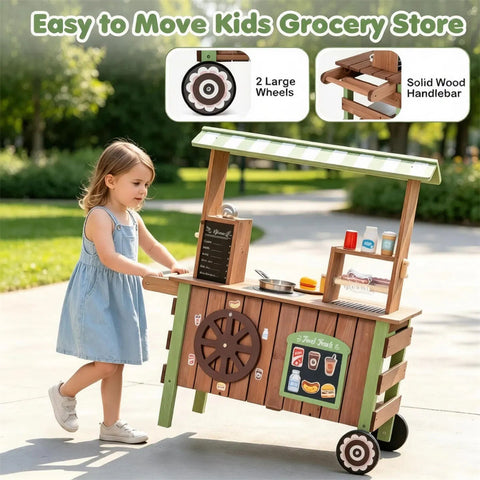 Toddler Wooden Play Food Truck Cart on Wheels