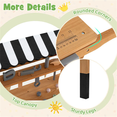 2-in-1 Wooden Kids Tool Bench & Rolling Cart Toy for Toddlers