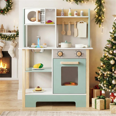 Kids Wooden Play Kitchen With 13 Accessories