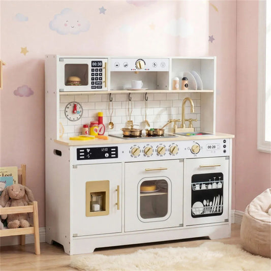 Kids Wooden Play Kitchen With Pretend Ice Maker