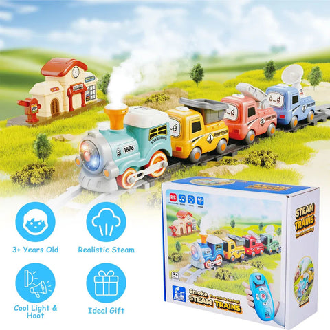 Kids Remote Control Electric Train Set with Lights and Smoke