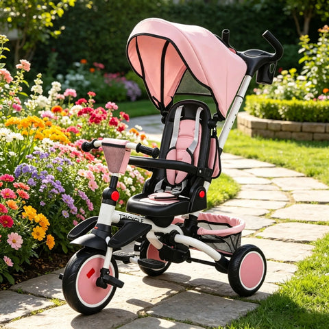 6-in-1 Convertible Kids Stroller Tricycle with Adjustable Push Handle