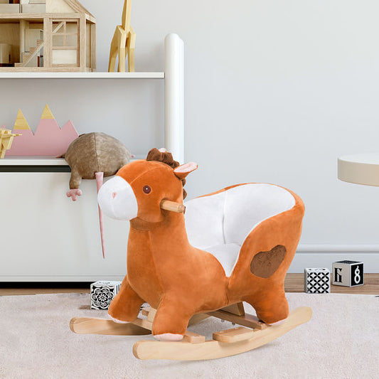 Plush Rocking Horse with Wooden Base and Sound