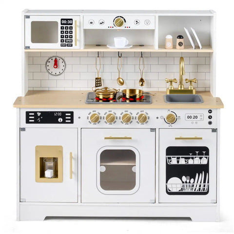 Kids Wooden Play Kitchen With Pretend Ice Maker