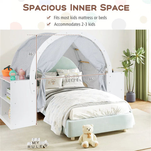 Indoor Kids Wooden Playhouse with Storage Cubbies