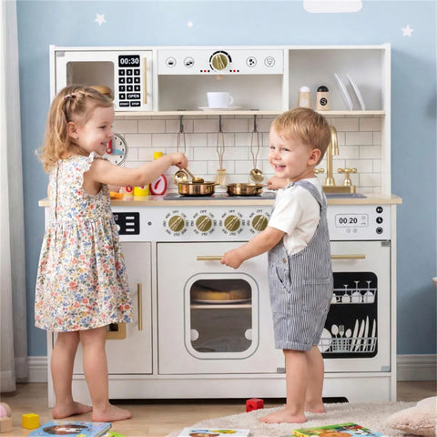 Kids Wooden Play Kitchen With Pretend Ice Maker
