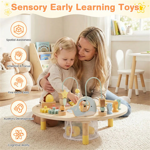 7-in-1 Wooden Baby Activity Table with Music & Shape Sorting