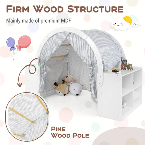 Indoor Kids Wooden Playhouse with Storage Cubbies